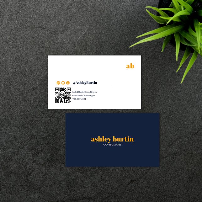 Trendy Retro Blue & Orange QR Code Social Media Business Card (Creator Uploaded)