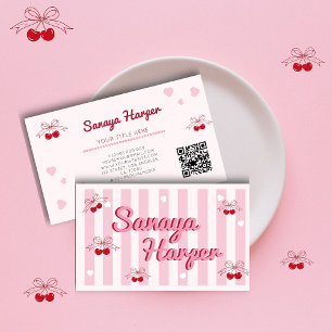 Trendy Retro Boho Cherry Coquette Business Card