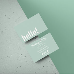 Trendy Retro Boho – Modern Green and White Business Card