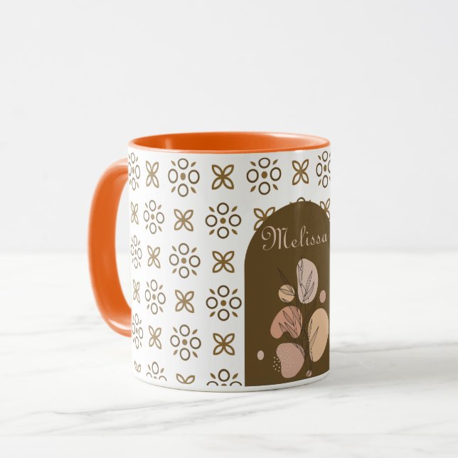 trendy retro boho style colourful geometric patter mug (Front Left)
