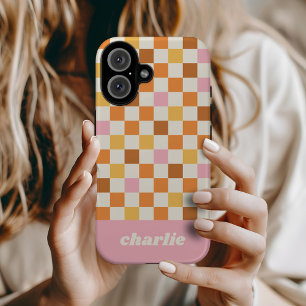 Trendy Retro Checkerboard Monogram iPhone 16 Case