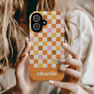 Trendy Retro Chequerboard Monogram iPhone 16 Case