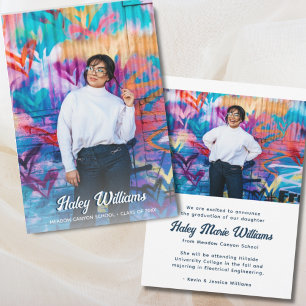 Trendy Retro Custom Two Photo Graduation Announcement
