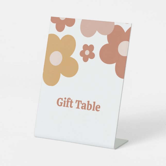 Trendy Retro Daisies Girl Birthday Pedestal Sign (Front)