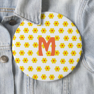 trendy Retro Daisies Yellow Flowers monogram 6 Cm Round Badge