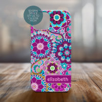 Trendy Retro Floral Pattern custom name block