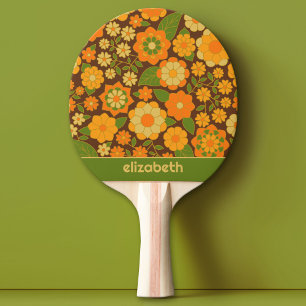Trendy Retro Floral Pattern Custom name block  Ping Pong Paddle