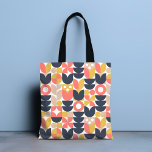 Trendy Retro Floral Pattern Tote Bag<br><div class="desc">This chic retro design features a geometric floral pattern in peach,  saffron,  dark grey and beige on a white background. #retro #chic #modern #floral #pattern #botanical #geometric #geometrical #stylish #style #elegant #trendy #trending #tote #bags #totebags #handbags #accessories #gifts</div>