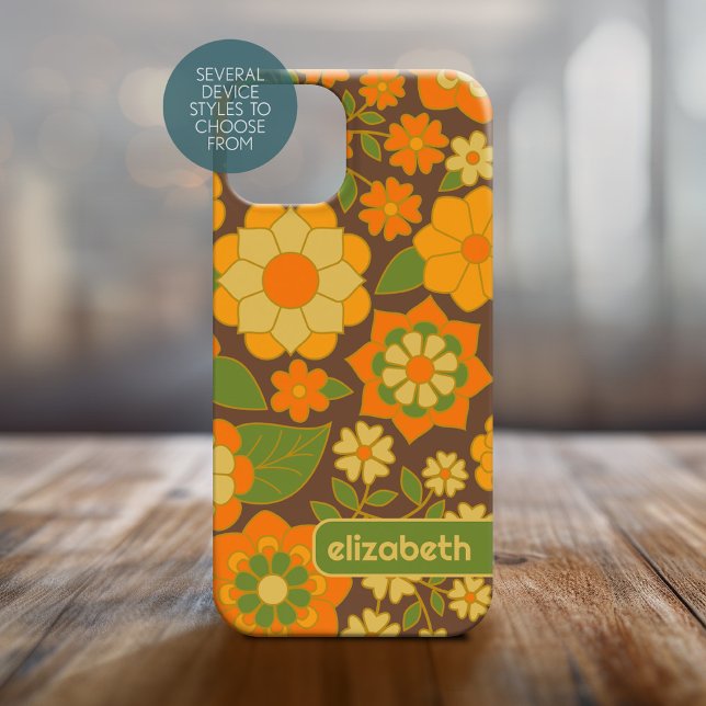 Trendy Retro Floral Pattern with name block Case-Mate iPhone Case (Personalized Phone Cover - Funky Floral Pattern)