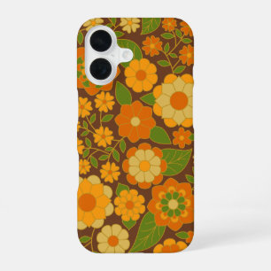 Trendy Retro Floral Pattern with name block iPhone 16 Case