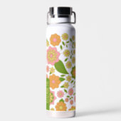 Trendy Retro Floral Pattern with name block Water Bottle (Back)