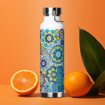 Trendy Retro Floral Pattern with name - blue green Water Bottle<br><div class="desc">A bold, floral design with colourful shades of blues, purple and green with a fun colour block to add your name or any text. The crazy flower pattern has a variety of colours. You can add a name, monogram or other custom text. If you need to move the art around,...</div>