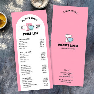 Trendy Retro Girly Pink Desserts Bakery Price List Rack Card