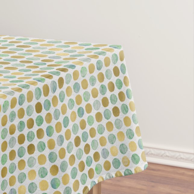 Trendy Retro Gold Teal Dot Pattern Tablecloth (In Situ)
