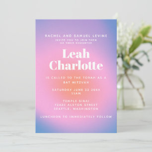 Trendy Retro Gradient Pink and Purple Bat Mitzvah  Invitation