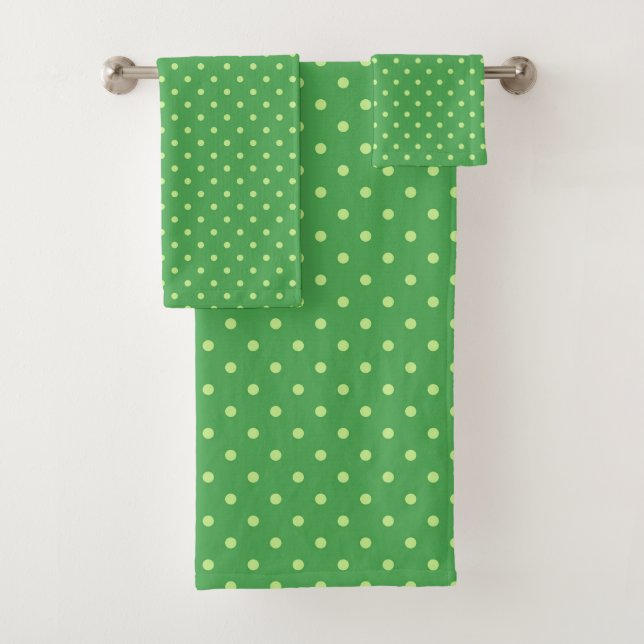 Trendy Retro Green & Lime Polka Dots Pattern Bath Towel Set (Insitu)