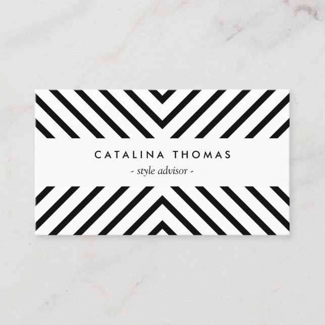 Trendy Retro Mod Black and White Pattern Business Card (Front)