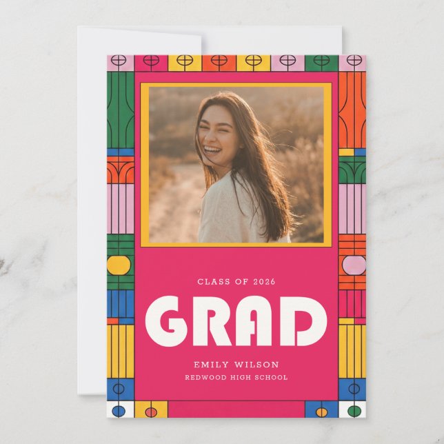 Trendy Retro Modern Grad Photo Graduation Invitation (Front)