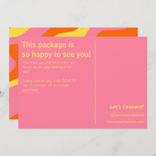Trendy Retro Orange Yellow Pink Small Business Thank You Card