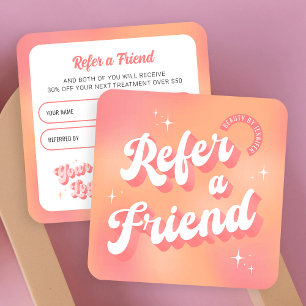 Trendy Retro Peach Pink Makeup Beauty Salon Logo Referral Card