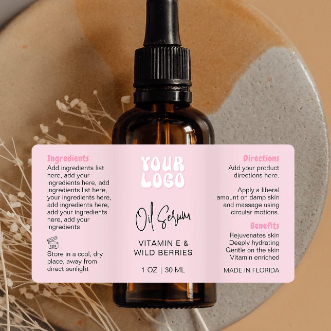 Trendy Retro Pink 1 OZ 30ml Dropper Bottle Label (Creator Uploaded)