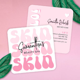 Trendy Retro Pink Beauty Salon Skin Aesthetician Square Business Card