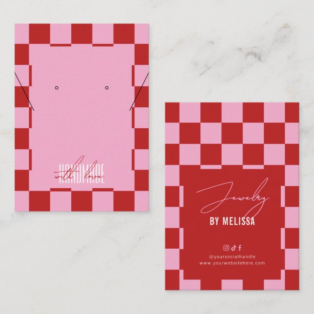 Trendy Retro Pink & Red Jewelry Label Display Business Card (Front/Back)