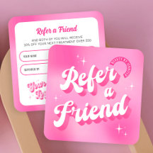 Trendy Retro Pink Refer a Friend Lash Salon Nails