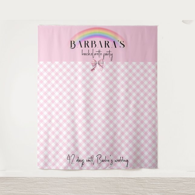 Trendy Retro Plaid Gingham Chequerboard Girly Pink Tapestry (Front)