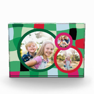 Trendy Retro Plaid Round 3 Photo Block