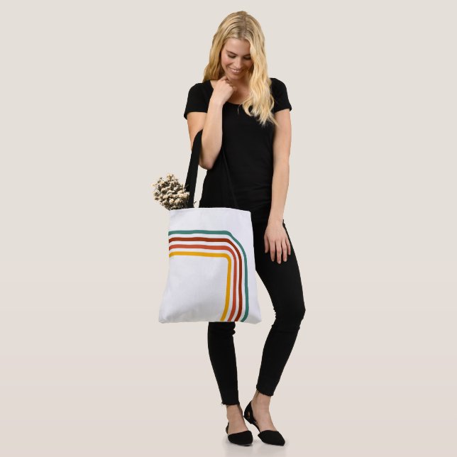 Trendy Retro Rainbow Stripes Tote (On Model)