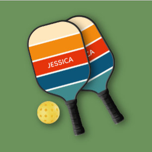 Trendy Retro Striped Personal Pickleball Paddle
