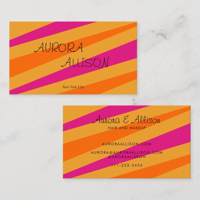 Trendy Retro stripes 70s Orange Mustard Pink Business Card (Front/Back)