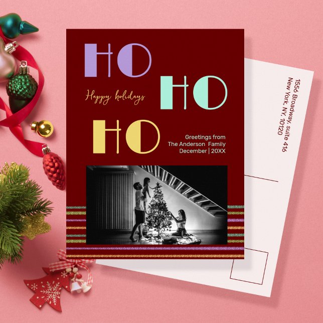 Trendy Retro style red HO-HO-HO Holiday Card (Creator Uploaded)