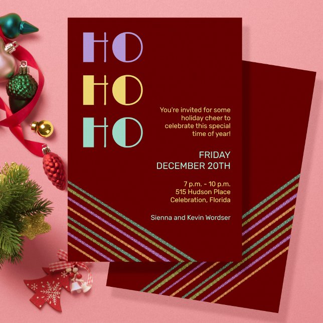 Trendy Retro style red HO-HO-HO  Invitation (Creator Uploaded)