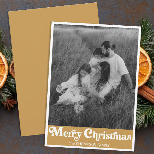 Trendy Retro Typography Gold Christmas Photo Holiday Card