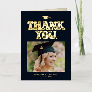 Trendy Retro Typography Photo Graduation Thank You Foil Greeting Card