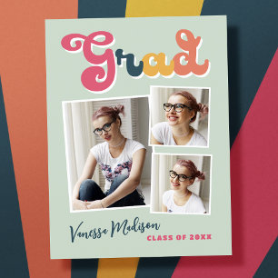 Trendy Retro Vintage Style Grad 3 Photo Collage Postcard