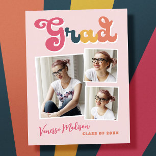 Trendy Retro Vintage Style Grad 3 Photo Collage Postcard
