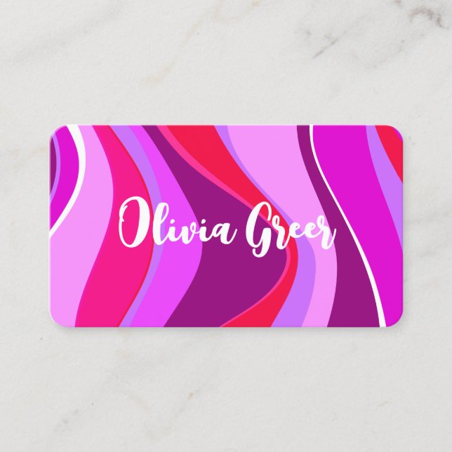 Trendy Retro Waves 70's 80s  Pink Magenta Purple Business Card (Front)