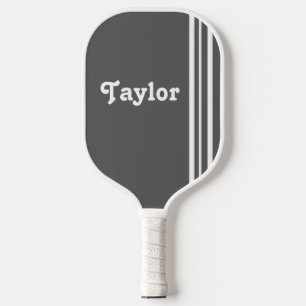 Trendy Retrowhite Stripes mod grey Personalised Pickleball Paddle