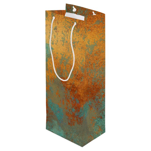 Trendy Rich Copper Patina Metallic Wine Gift Bag (Back Angled)