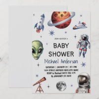 Trendy Rocket Ship Space Galaxy Alien Baby Shower