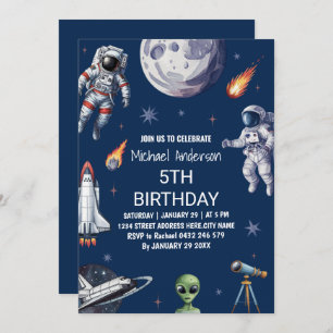 Trendy Rocket Ship Space Planet Galaxy Birthday  Invitation