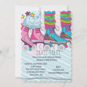 Trendy Roller Skate Girls Birthday Party Invitation