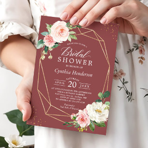 Trendy Romantic Cinnamon Rose Floral Bridal Shower Invitation
