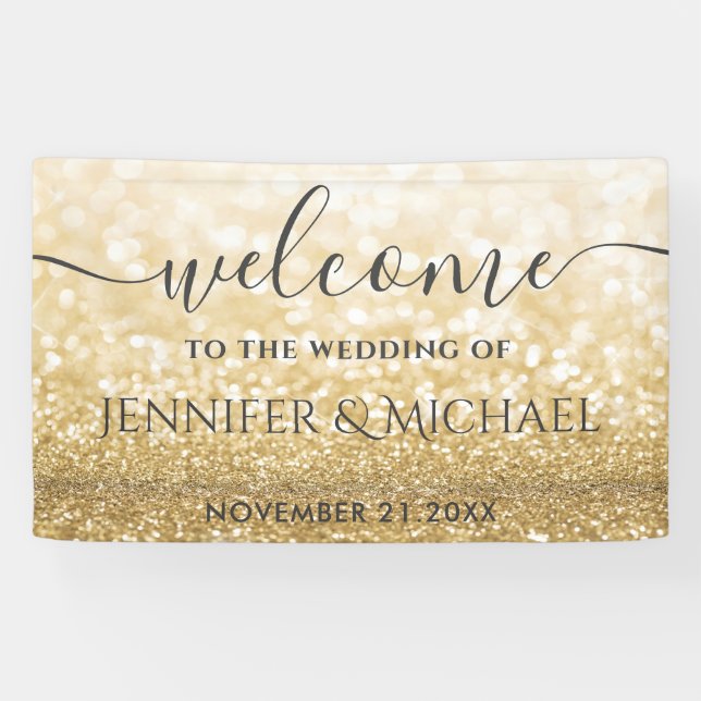Trendy romantic gold glittery wedding banner (Horizontal)
