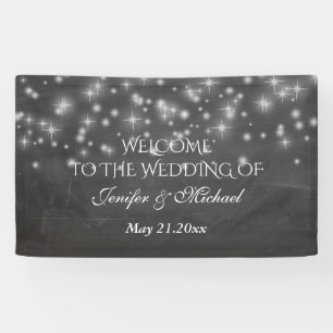 Trendy romantic sparkles chalkboard wedding banner
