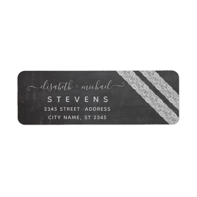 Trendy romantic stylish lace chalkboard return address label (Front)