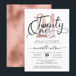 Trendy Rose Gold 21st Birthday Party  Invitation<br><div class="desc">Invite your family and friends to celebrate your 21st birthday with these chic invitations. Design features rose gold number 21,  calligraphy script in handwritten lettering ''twenty one'' on a white background. Personalize with party details in black modern lettering. Perfect for 21st birthday.</div>